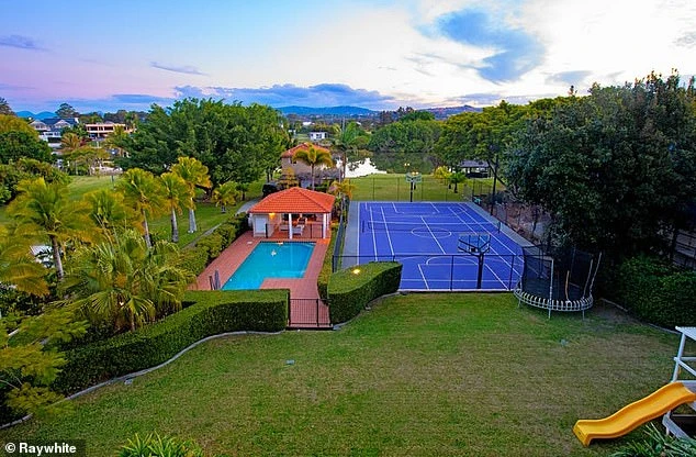 Features: The mansion has a number of attractive features including a tennis court (pictured), gazebo and swimming pool