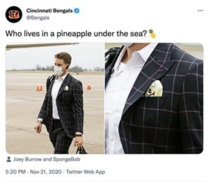 Spongebob high fashion - PHOTO: TWITTER.COM/BENGALS