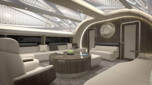 The design accommodates 12 passengers, but the concept can be reconfigured to carry up to 47 people.