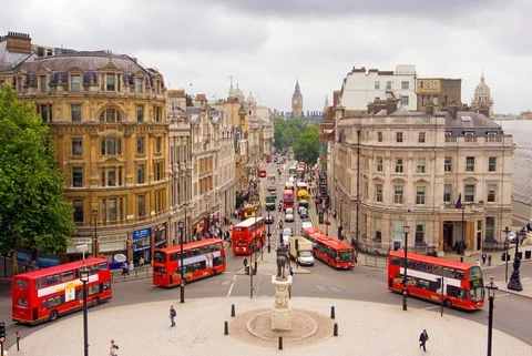 westminster, london, england view from the top of nelsons column in trafalgar square whitehall towards big ben
