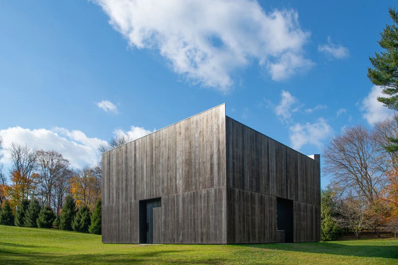OLI Architecture places Richard Serra's London Cross sculpture in charred wooden pavilion in New York City