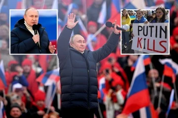 Moment Putin has his speech mysteriously interrupted during a rally in Russia